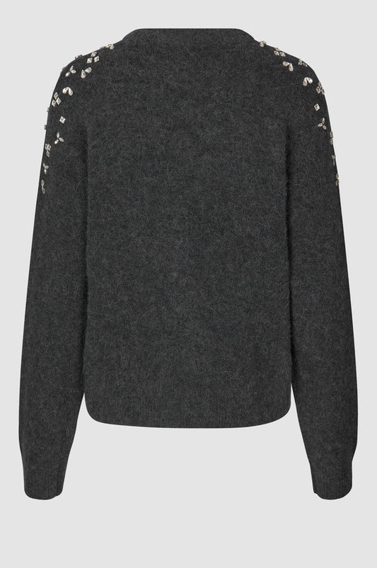 Second Female Sparkling Knit O Neck - Dark Grey Melange