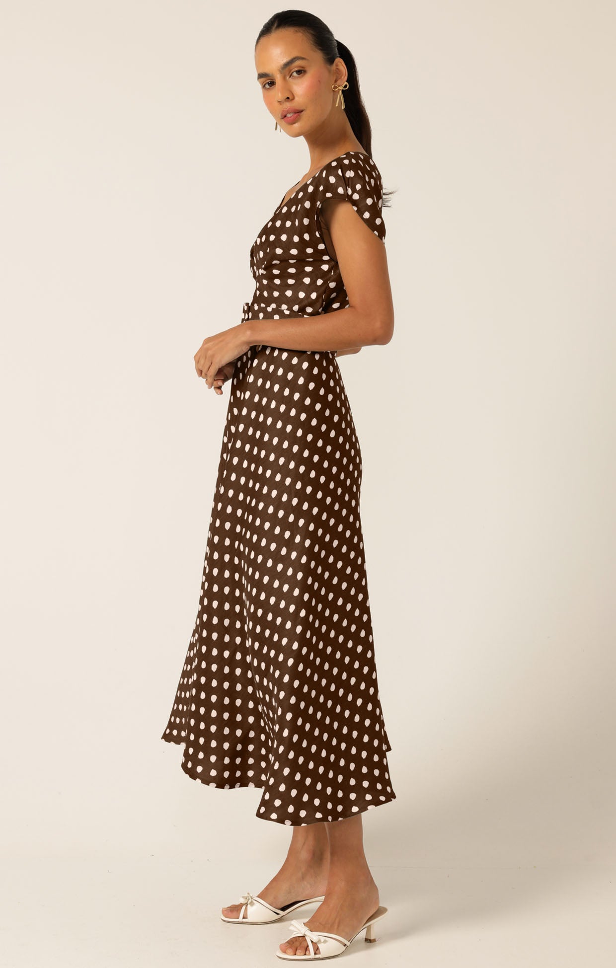 Sacha Drake DOTTIE WRAP MIDI DRESS - Choc/ Cream Spot