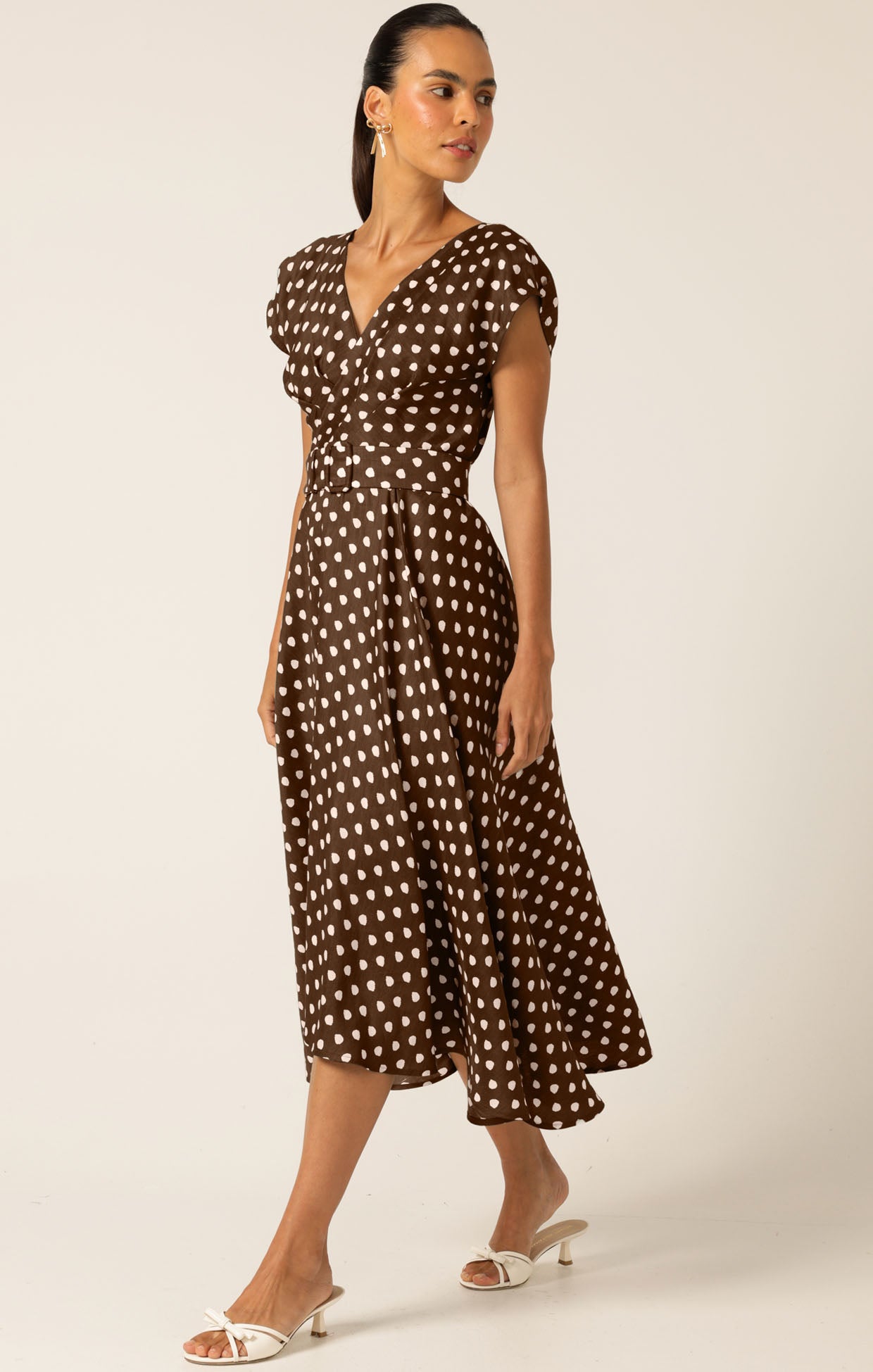 Sacha Drake DOTTIE WRAP MIDI DRESS - Choc/ Cream Spot