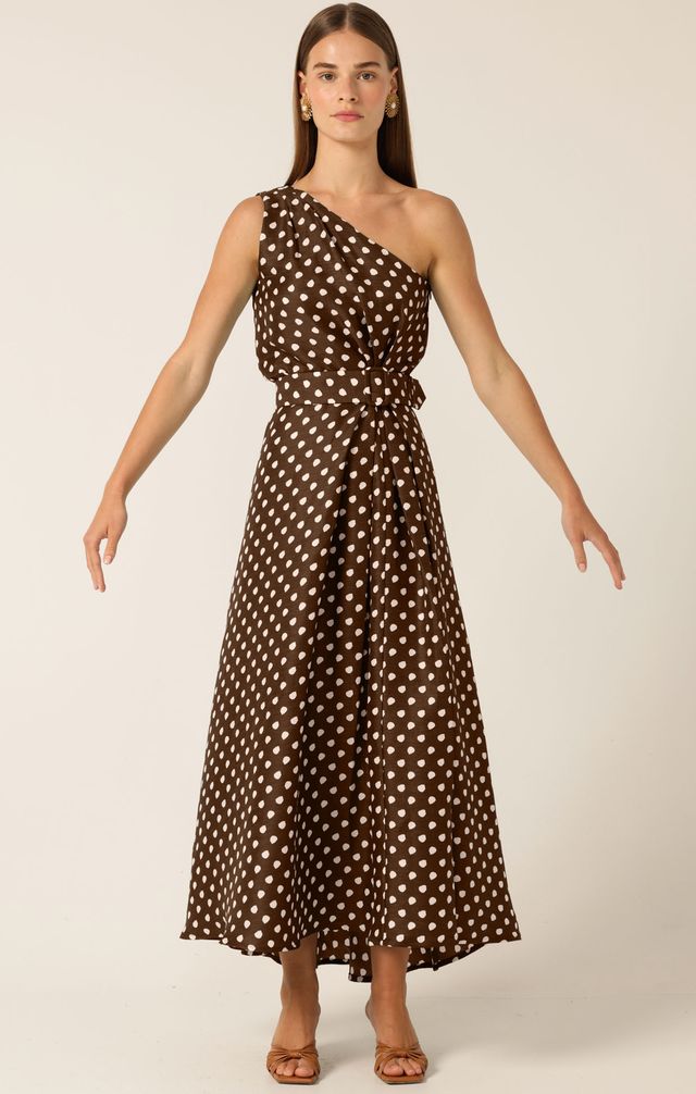 Sacha Drake GARDENIA ONE SHOULDER DRESS - Choc/ Cream Spot