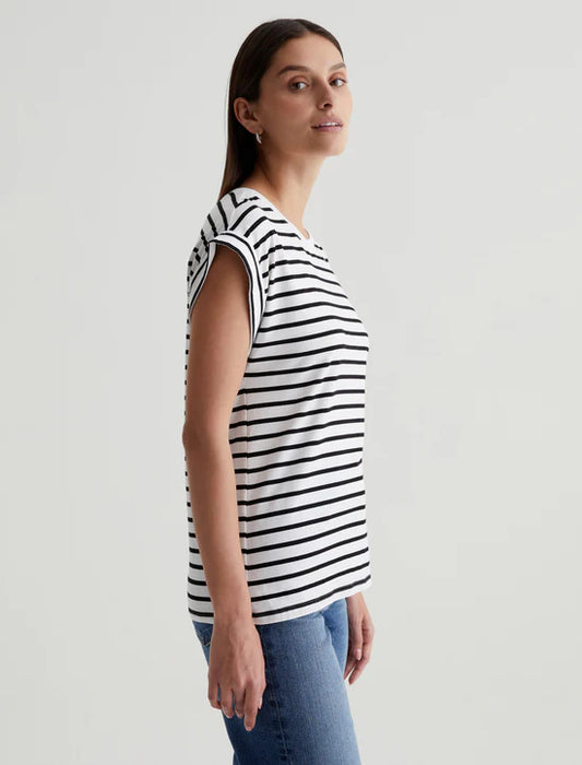 AG Jeans Rowan Relaxed Roll Sleeved T- Shirt COASTAL STRIPE EX-WHITE/TRUE BLACK