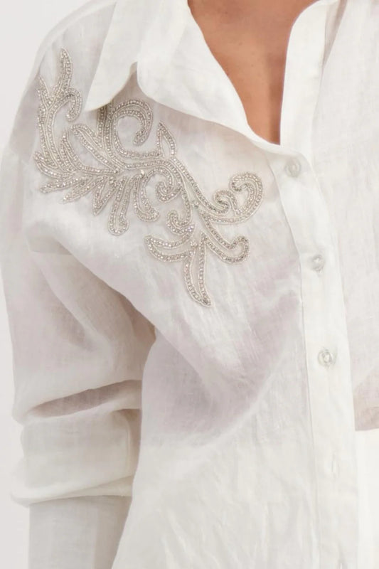 Monari Linen Shirt with Crystals Style 408982