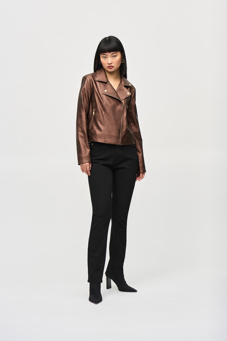 Joseph Ribkoff Metallic Faux Leather Biker Jacket 234902