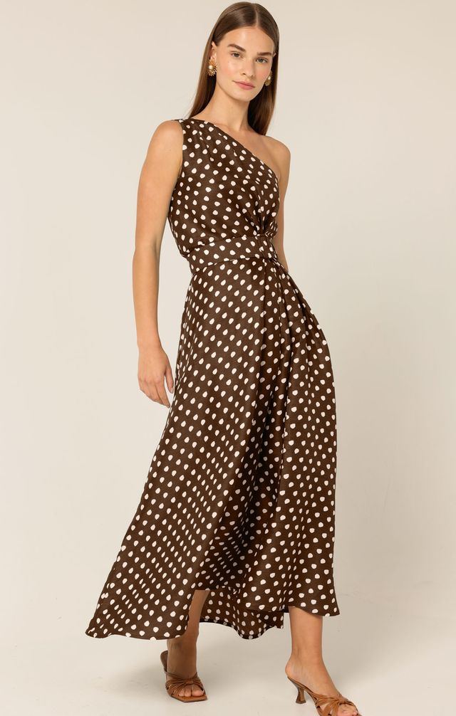 Sacha Drake GARDENIA ONE SHOULDER DRESS - Choc/ Cream Spot