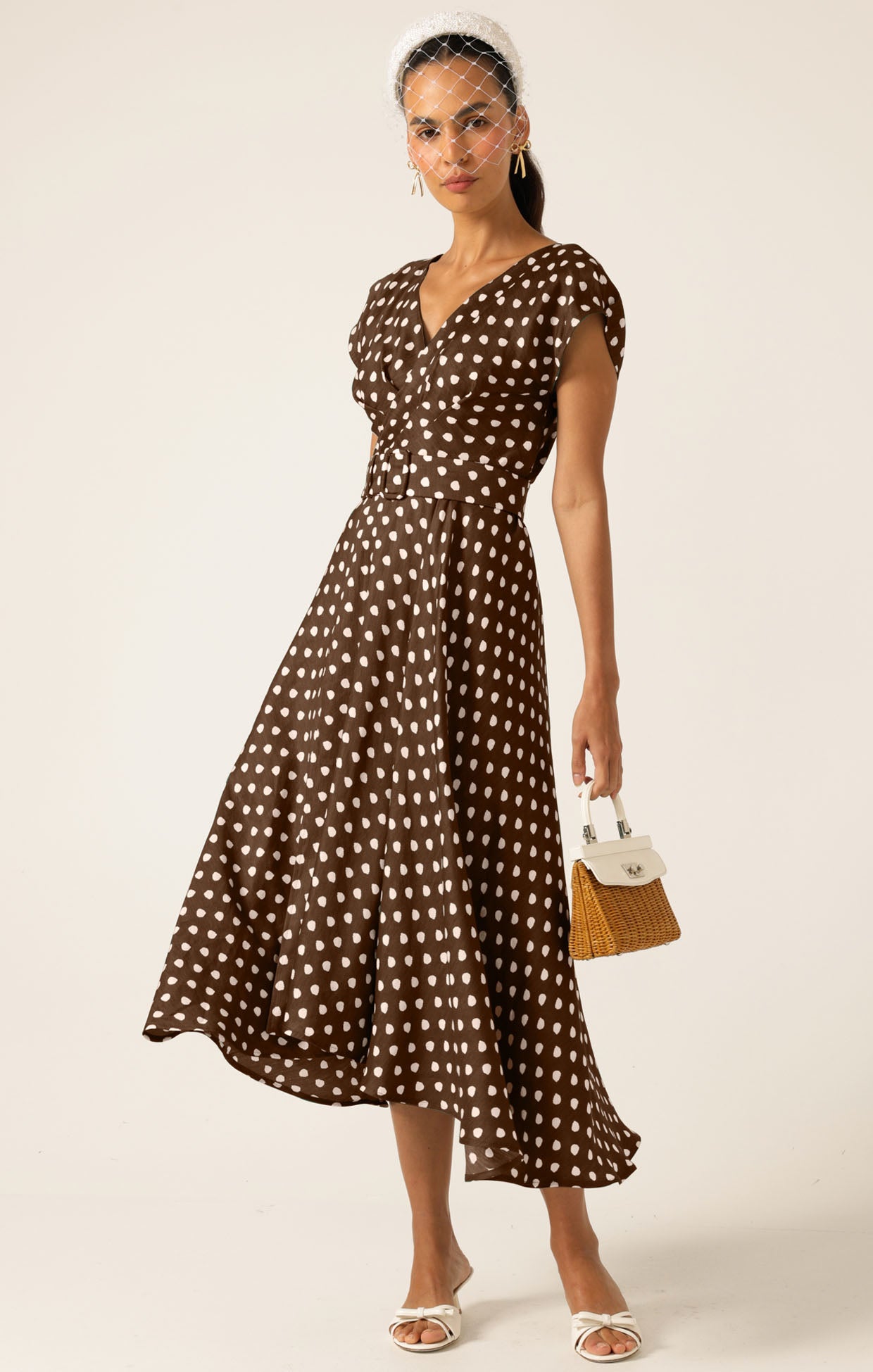 Sacha Drake DOTTIE WRAP MIDI DRESS - Choc/ Cream Spot