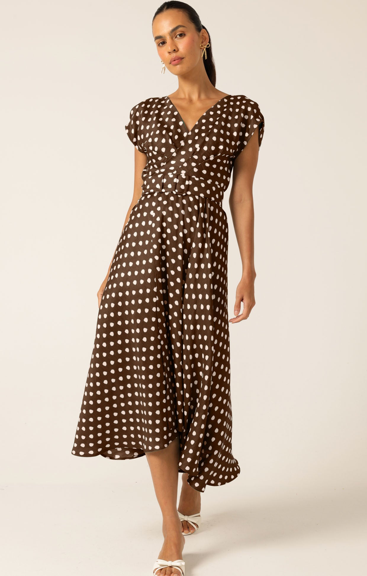 Sacha Drake DOTTIE WRAP MIDI DRESS - Choc/ Cream Spot