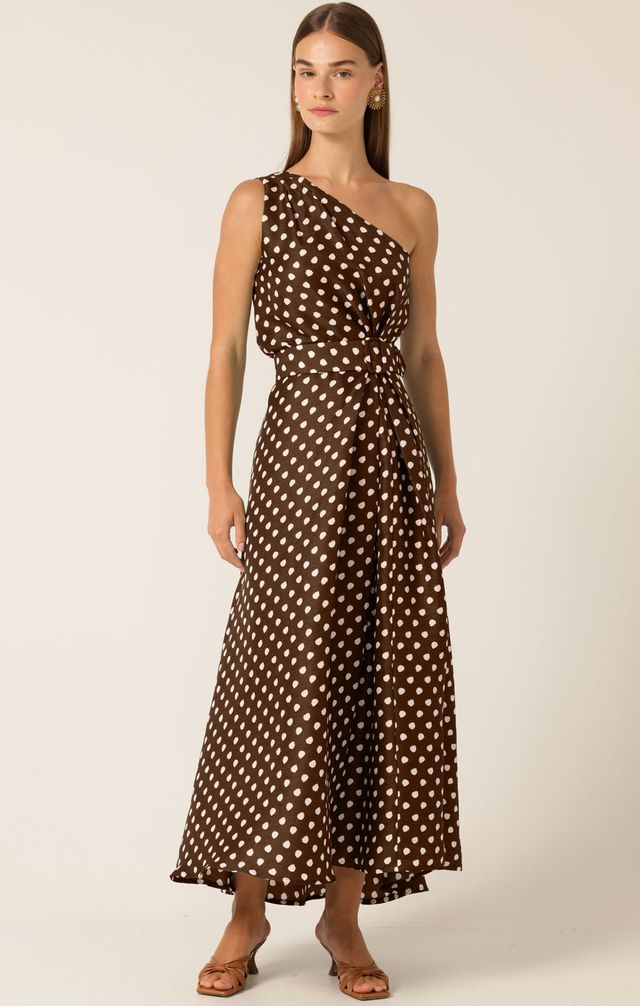 Sacha Drake GARDENIA ONE SHOULDER DRESS - Choc/ Cream Spot