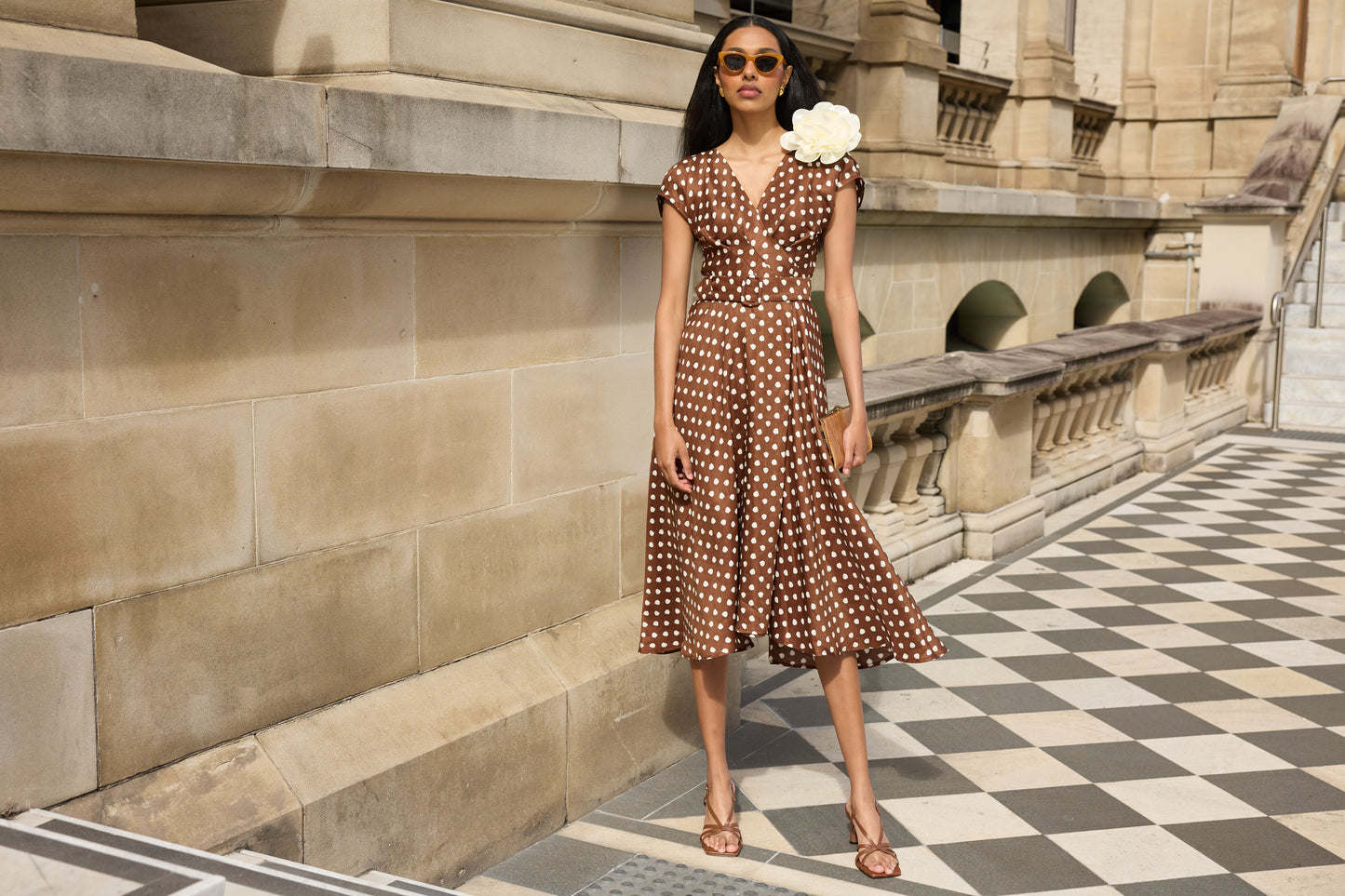 Sacha Drake DOTTIE WRAP MIDI DRESS - Choc/ Cream Spot