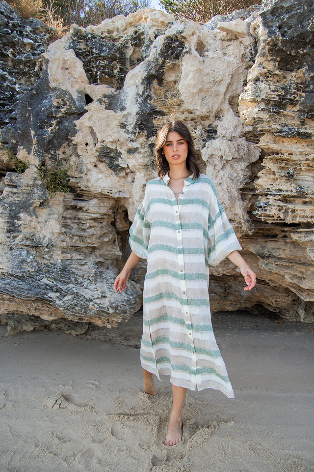 SCANDI & CO Casablanca Dress - SAGE STRIPE