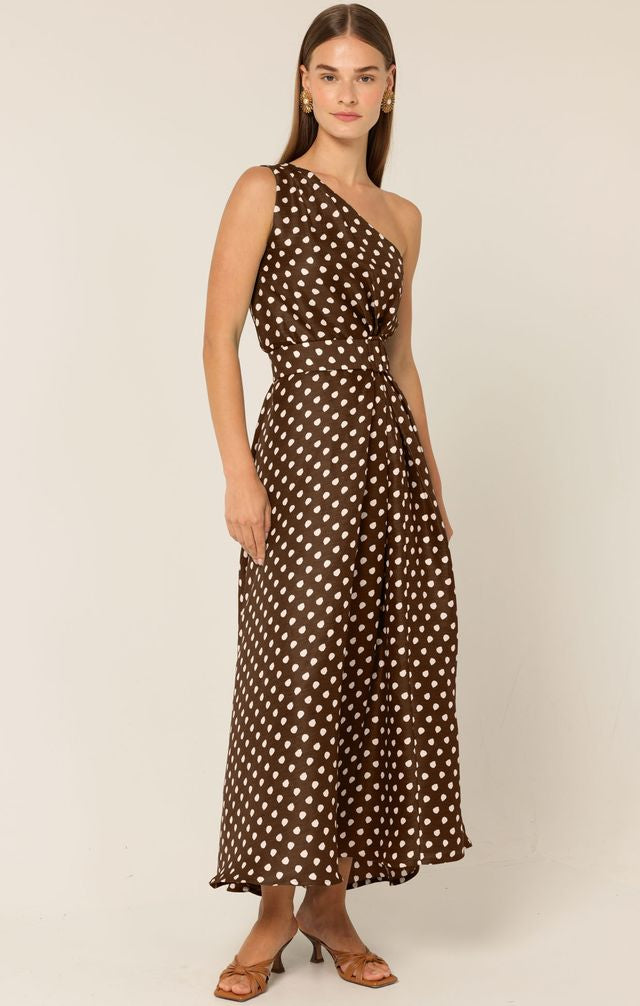 Sacha Drake GARDENIA ONE SHOULDER DRESS - Choc/ Cream Spot