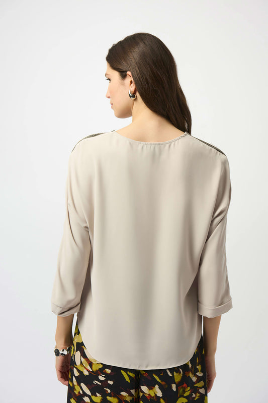 Joseph Ribkoff Recycled Soft Twill Boxy Top
253214 AVAILABLE IN BLACK ONLY