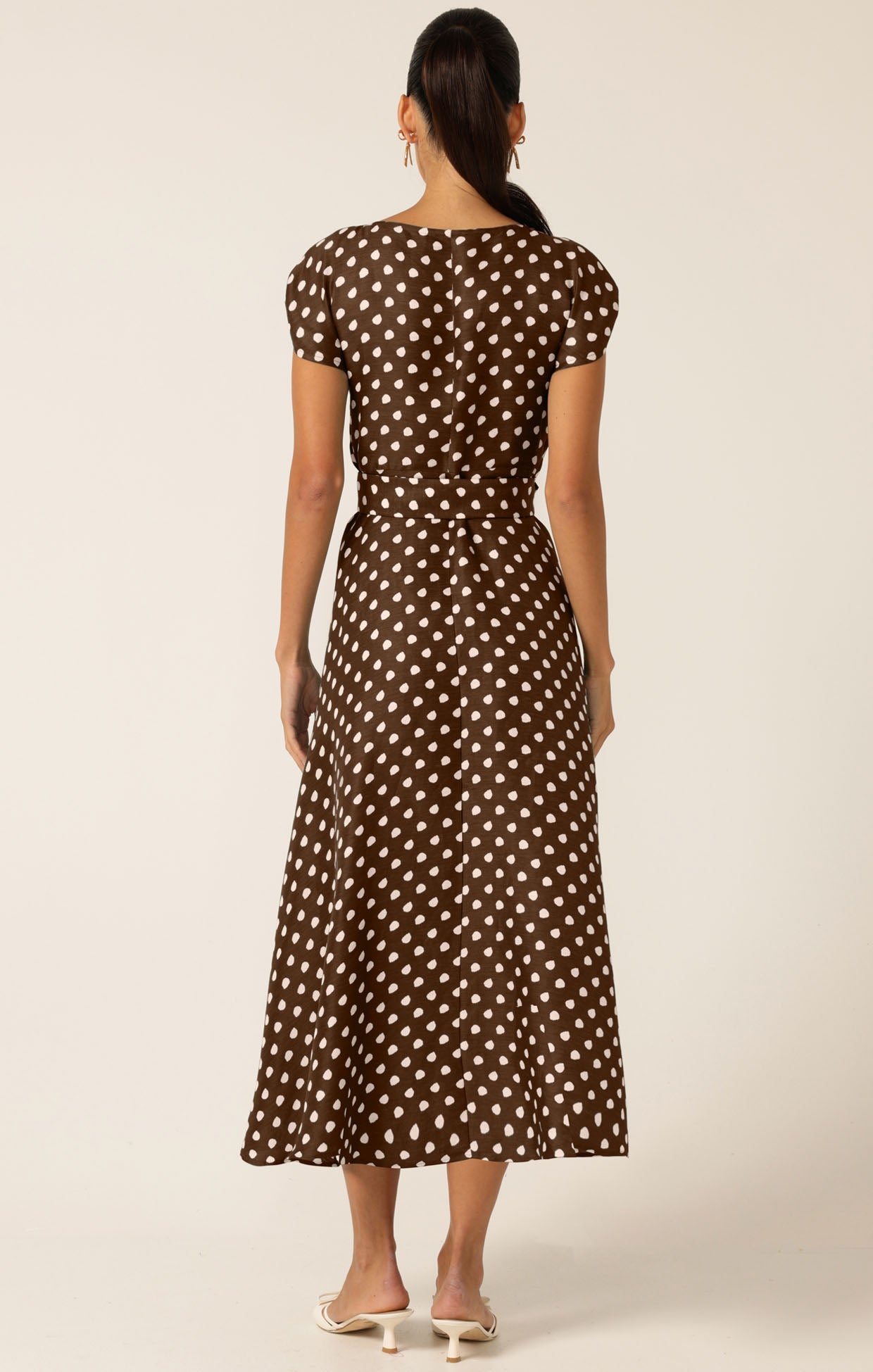 Sacha Drake DOTTIE WRAP MIDI DRESS - Choc/ Cream Spot