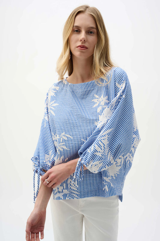 Joseph Ribkoff Woven Seersucker Floral Print Trapeze Top
262067