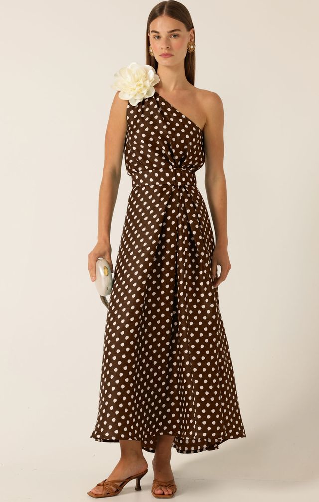 Sacha Drake GARDENIA ONE SHOULDER DRESS - Choc/ Cream Spot