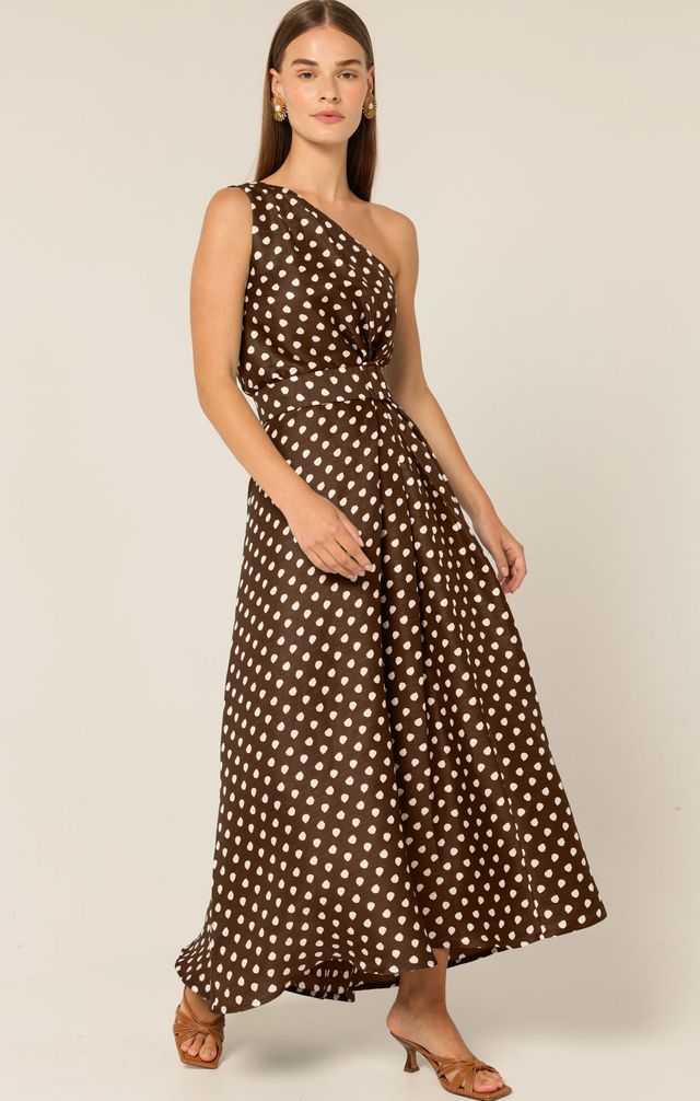 Sacha Drake GARDENIA ONE SHOULDER DRESS - Choc/ Cream Spot