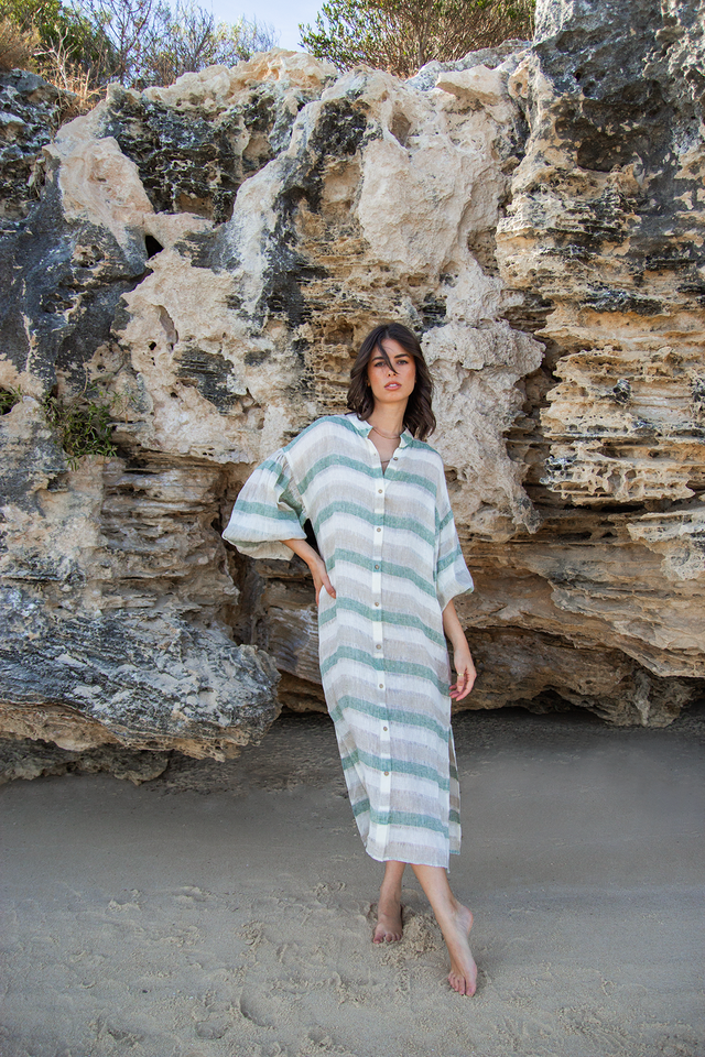 SCANDI & CO Casablanca Dress - SAGE STRIPE