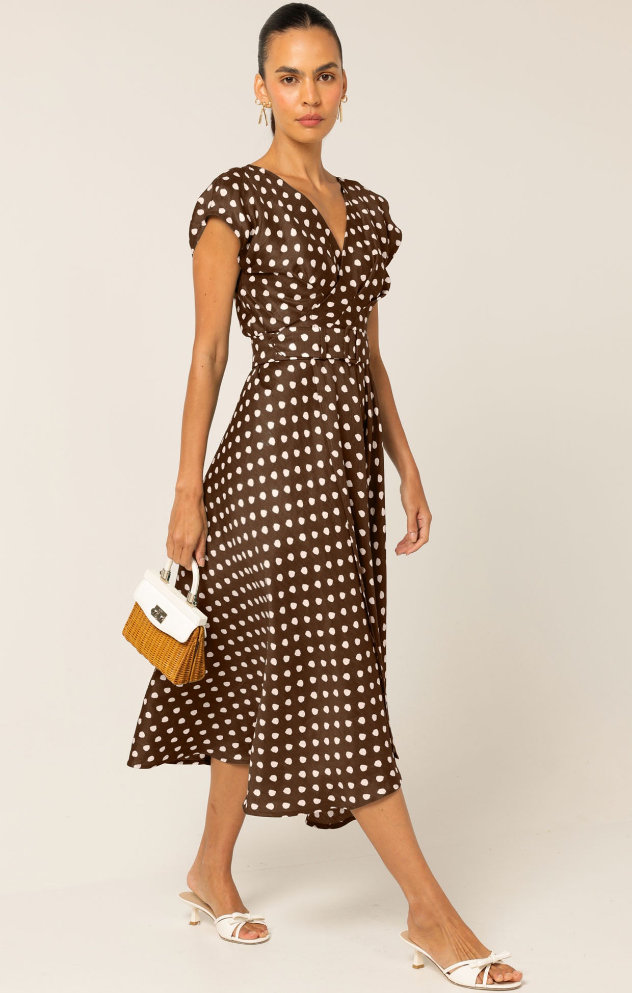 Sacha Drake DOTTIE WRAP MIDI DRESS - Choc/ Cream Spot