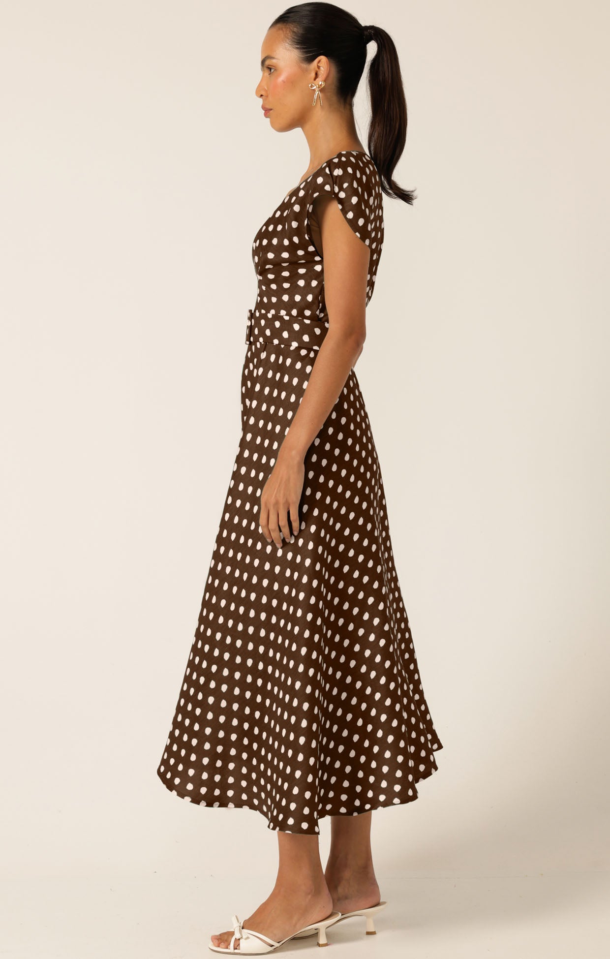 Sacha Drake DOTTIE WRAP MIDI DRESS - Choc/ Cream Spot