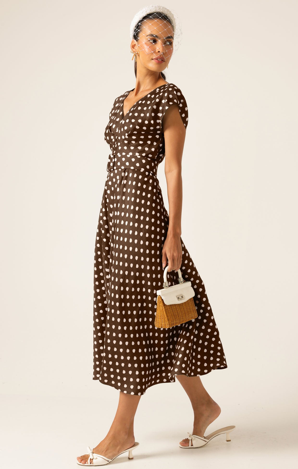 Sacha Drake DOTTIE WRAP MIDI DRESS - Choc/ Cream Spot