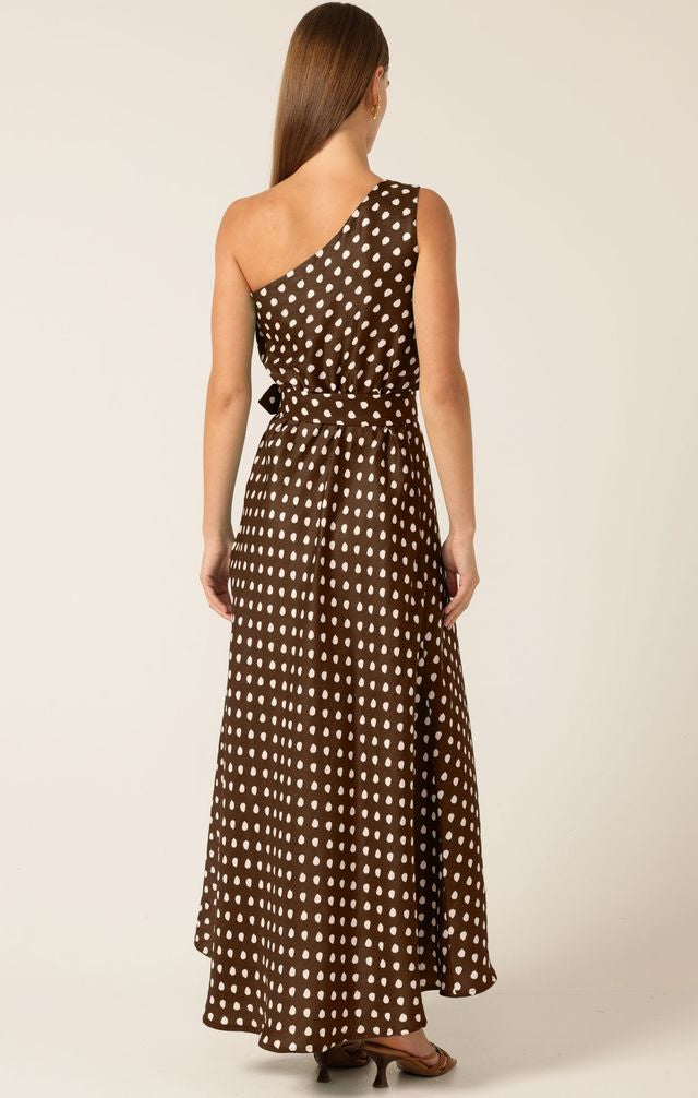 Sacha Drake GARDENIA ONE SHOULDER DRESS - Choc/ Cream Spot