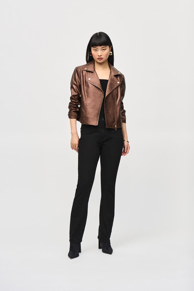 Joseph Ribkoff Metallic Faux Leather Biker Jacket 234902