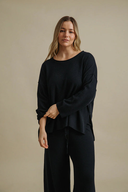 TALAMAYA Winter Retreat Merino Cotton Pullover Deep Ocean
