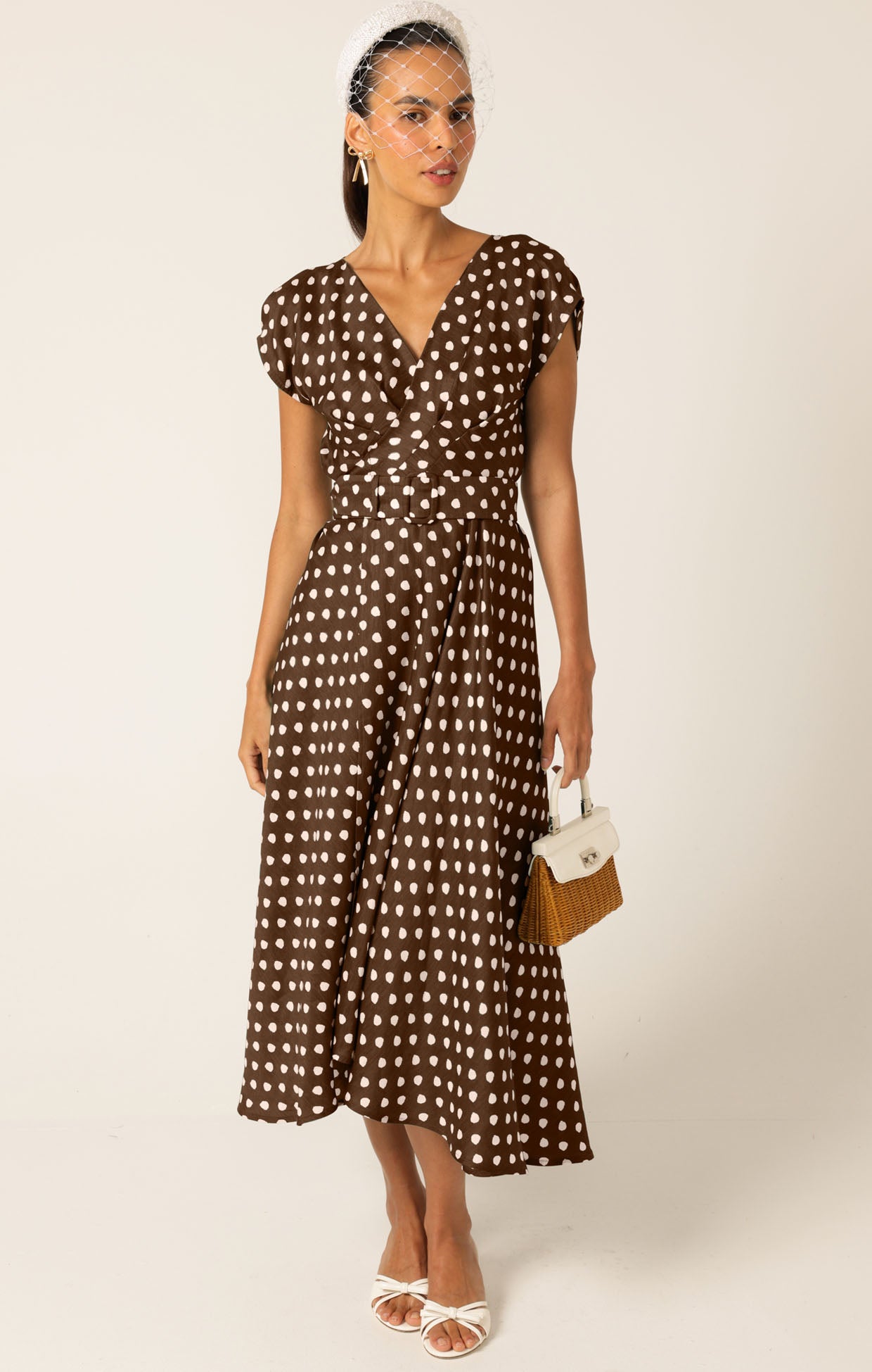Sacha Drake DOTTIE WRAP MIDI DRESS - Choc/ Cream Spot