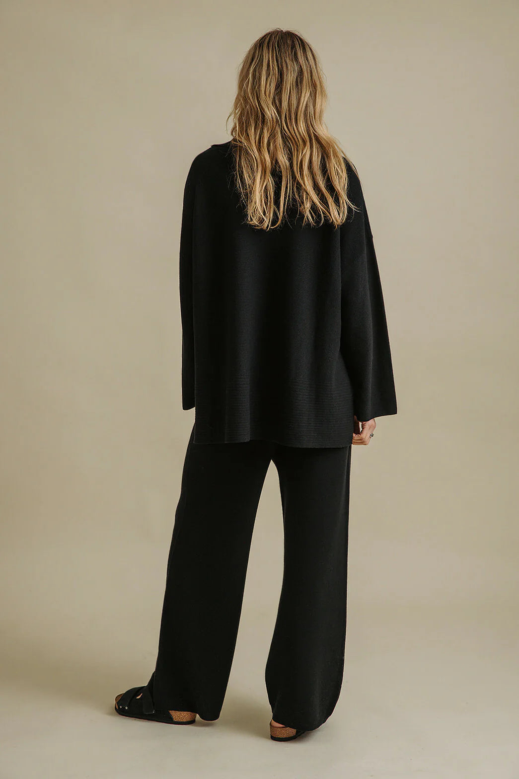 Talamaya Grace Collared Merino Cotton Pullover - Black