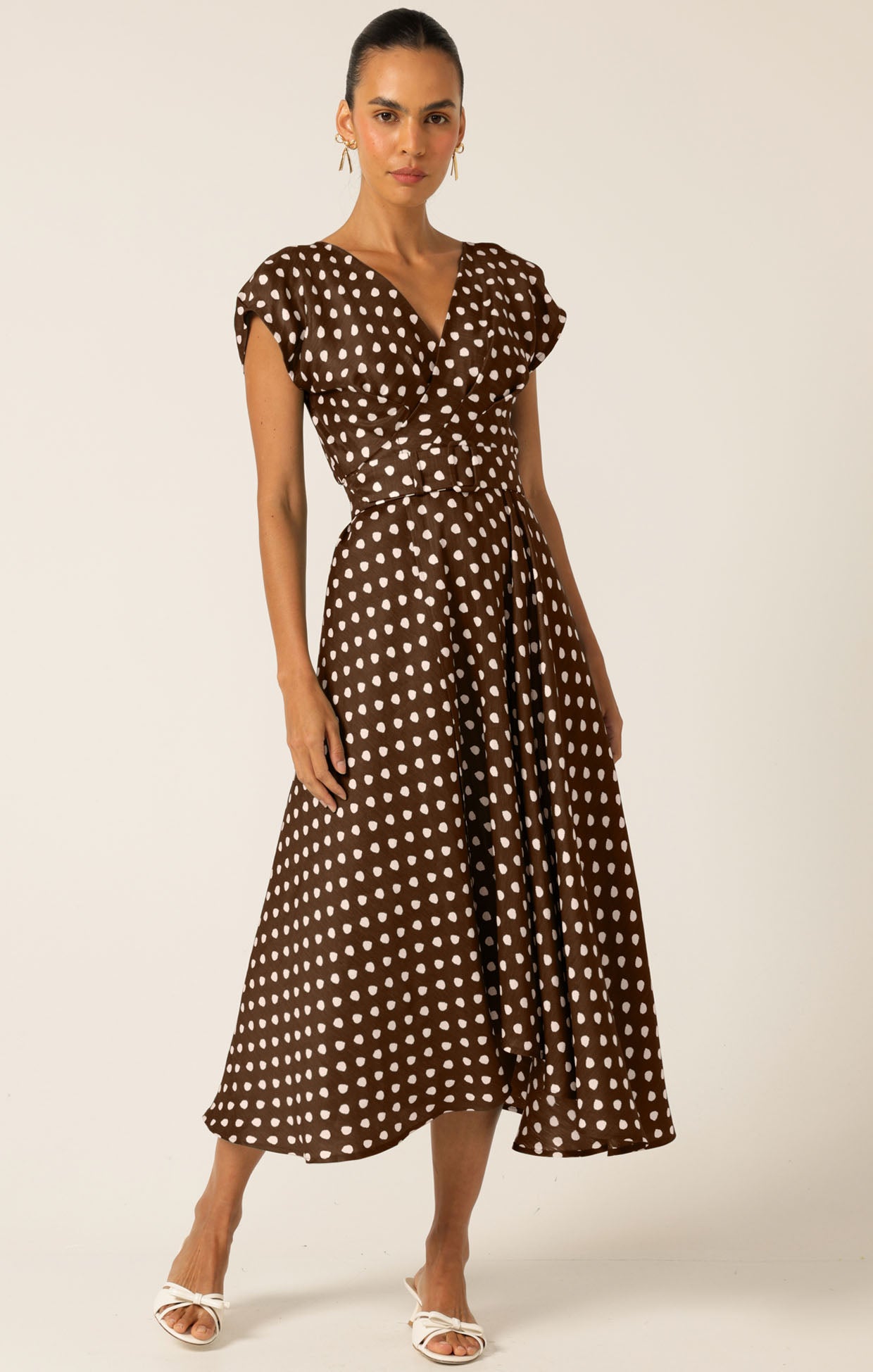 Sacha Drake DOTTIE WRAP MIDI DRESS - Choc/ Cream Spot