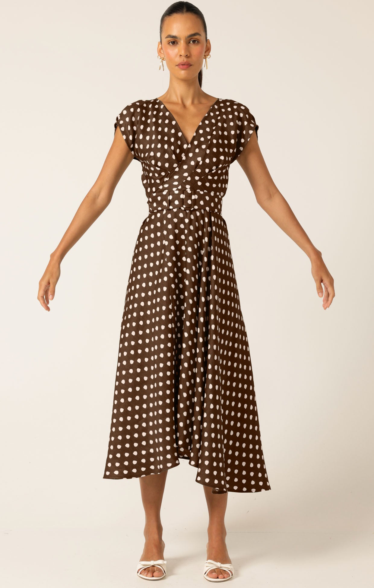 Sacha Drake DOTTIE WRAP MIDI DRESS - Choc/ Cream Spot