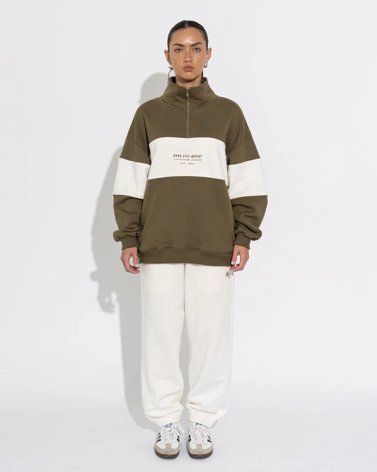 Sara Fox Alpine Quarter Zip Sweater - Verdant/ Chalk