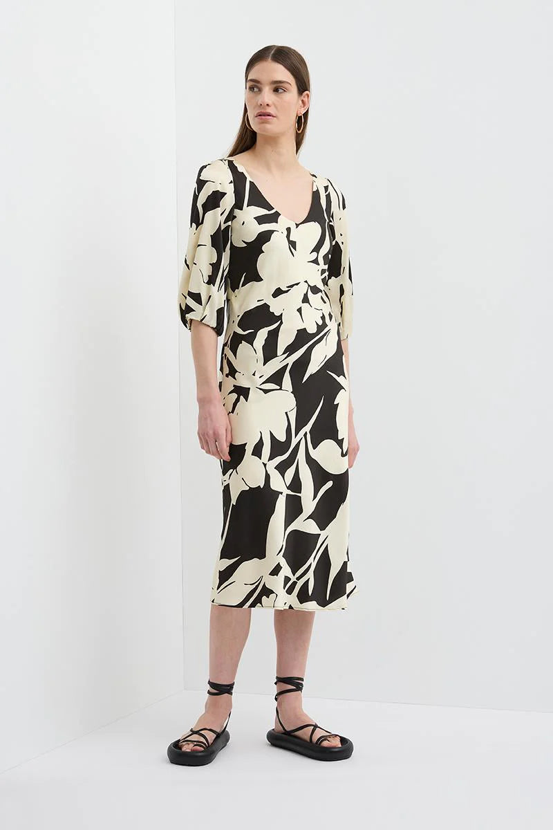 Caravan & Co Vincent V Neck Bias Dress - Floral Black