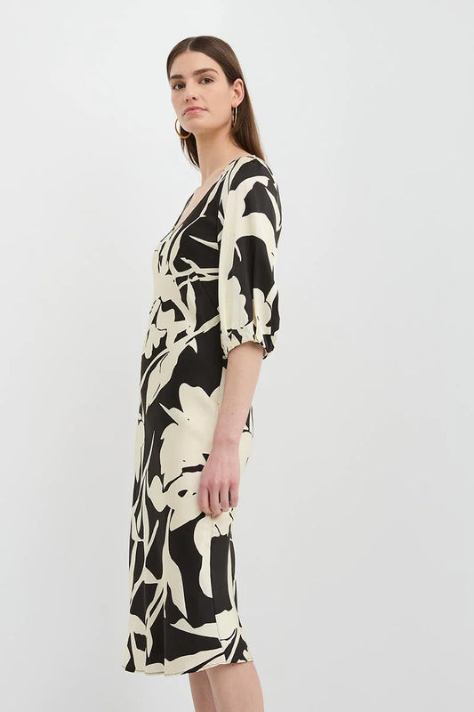 Caravan & Co Vincent V Neck Bias Dress - Floral Black