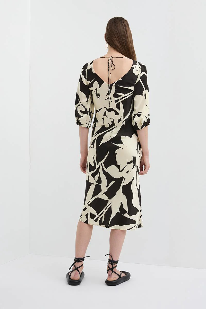Caravan & Co Vincent V Neck Bias Dress - Floral Black