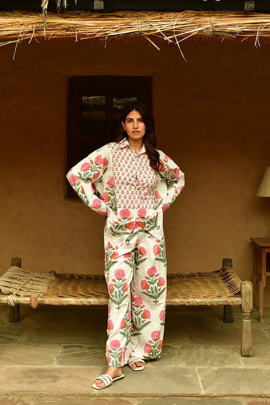 MANDALAY DESIGNS Big Marigold Palazzo Pant - WHITE