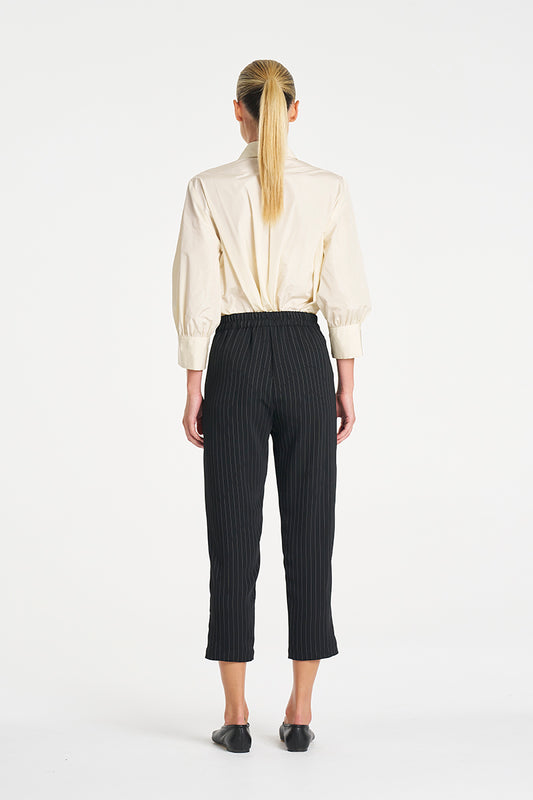 JULY PRE ORDER Mela Purdie Tapered Flat Pant F734 1831 - Black / Vanilla