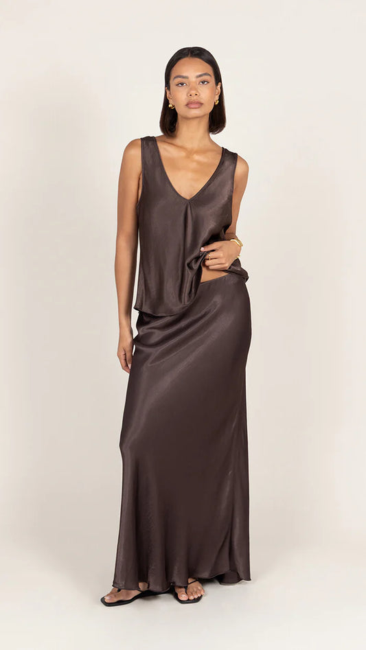 CHARLI Maeve Satin Set - Dark Espresso