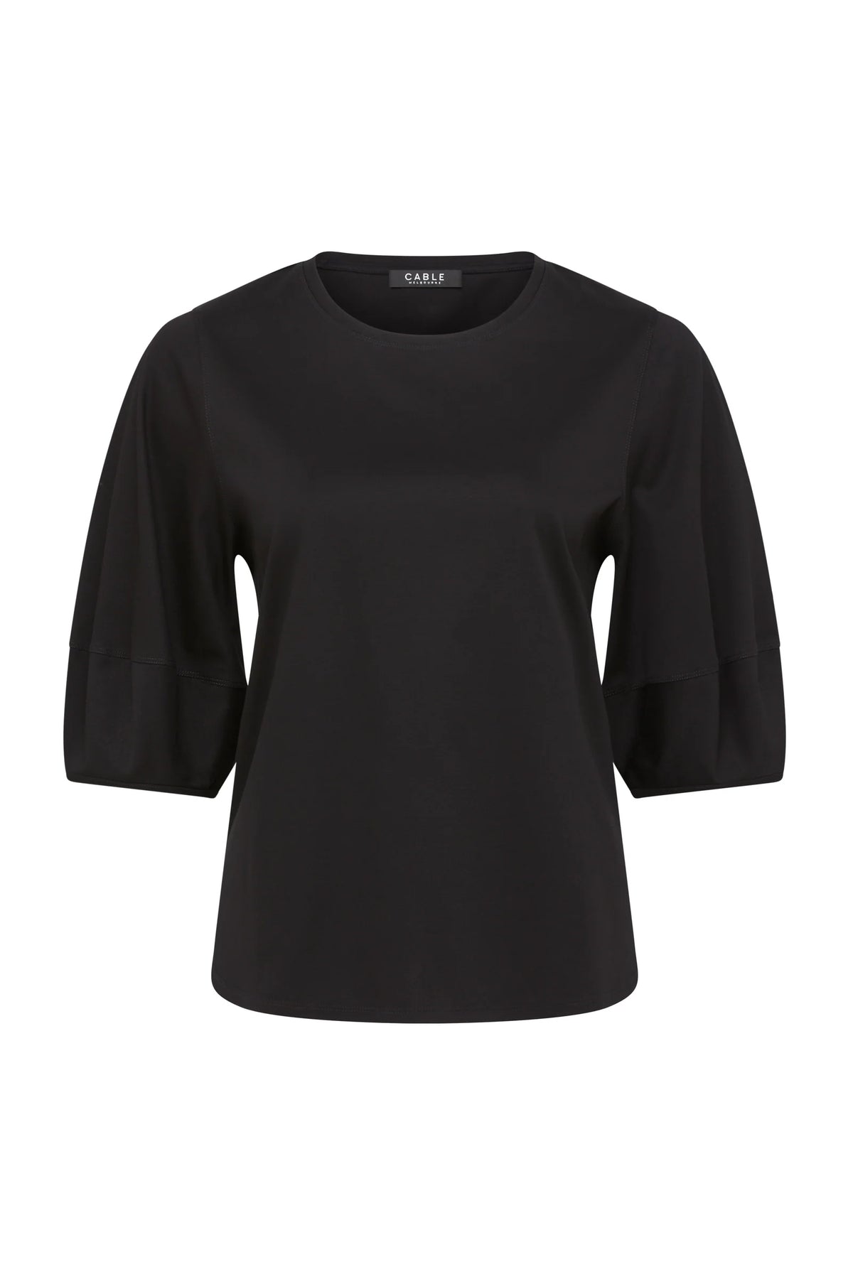 Cable Pima Cotton Lantern Sleeve Top - Black