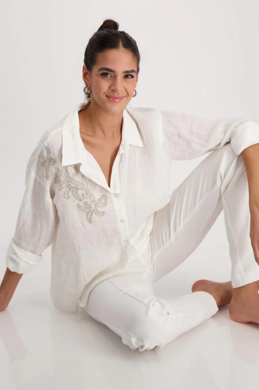 Monari Linen Shirt with Crystals Style 408982