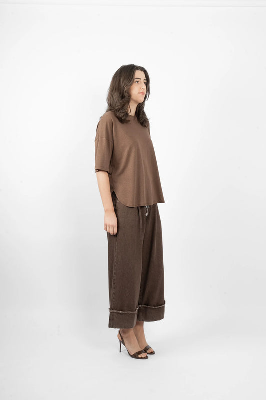 Maud Dainty Peony T-Shirt - Milk Chocolate