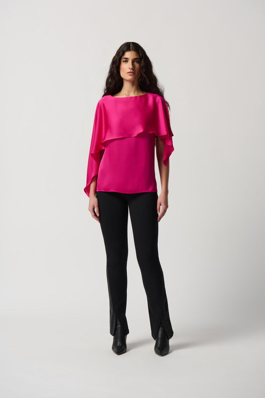Joseph Ribkoff Satin Layered Top 234023 Shocking Pink