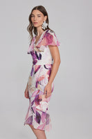 Joseph Ribkoff Floral Print Scuba Crepe and Chiffon Dress 241732