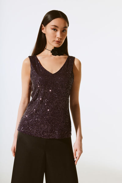 Joseph Ribkoff Sequined Sleeveless Fitted Top 24378