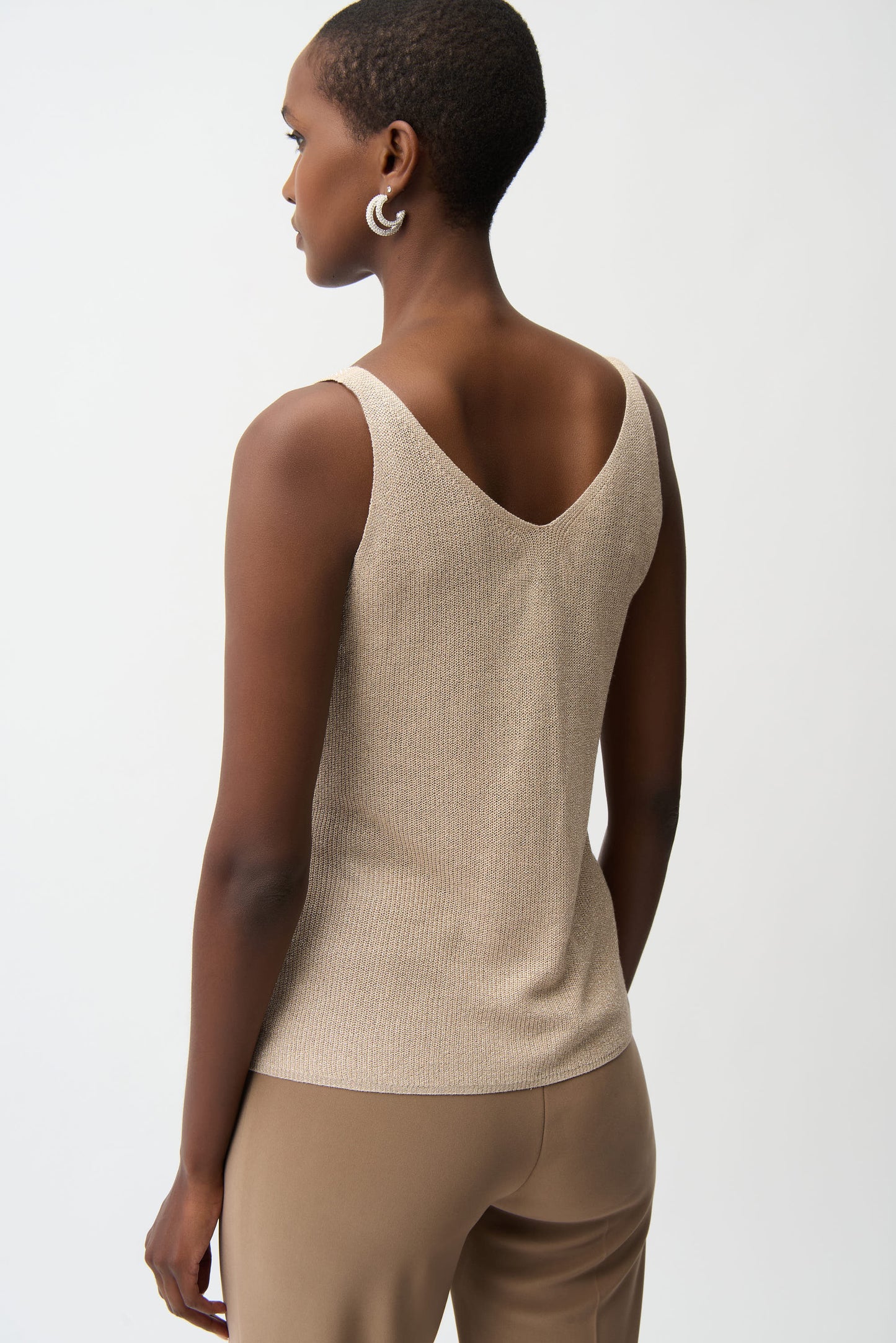 Joseph Ribkoff Metallic Knitted Camisole with Rhinestones 252915S26 - CHAMPAGNE