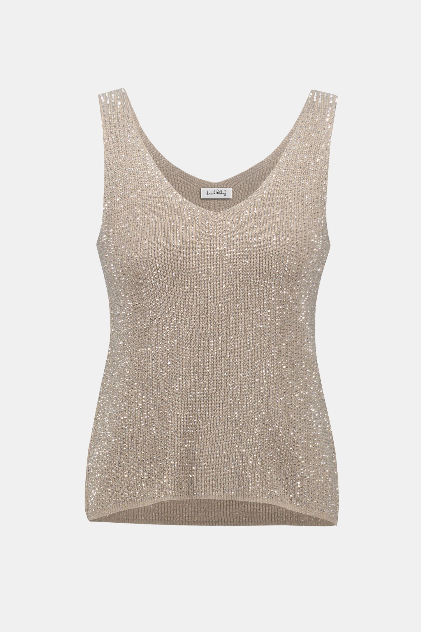 Joseph Ribkoff Metallic Knitted Camisole with Rhinestones 252915S26 - CHAMPAGNE