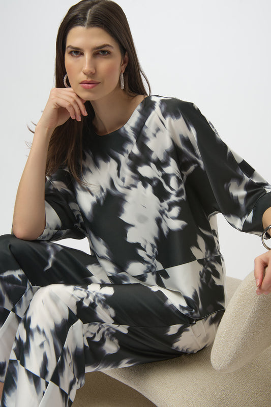 Joseph Ribkoff Recycled Satin Floral Print Boxy Top 254063