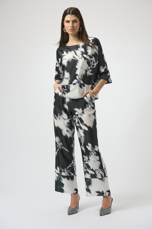 JOSEPH RIBKOFF Recycled Satin Floral Print Wide-Leg Pants 254081
