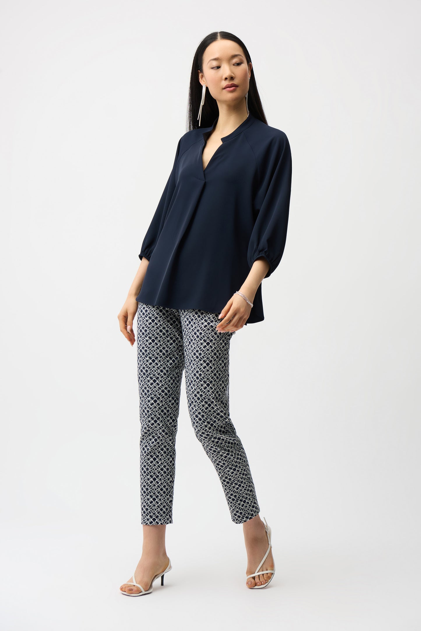 Joseph Ribkoff Woven Twill Boxy Top With Mandarin Collar 261076 -MIDNIGHT