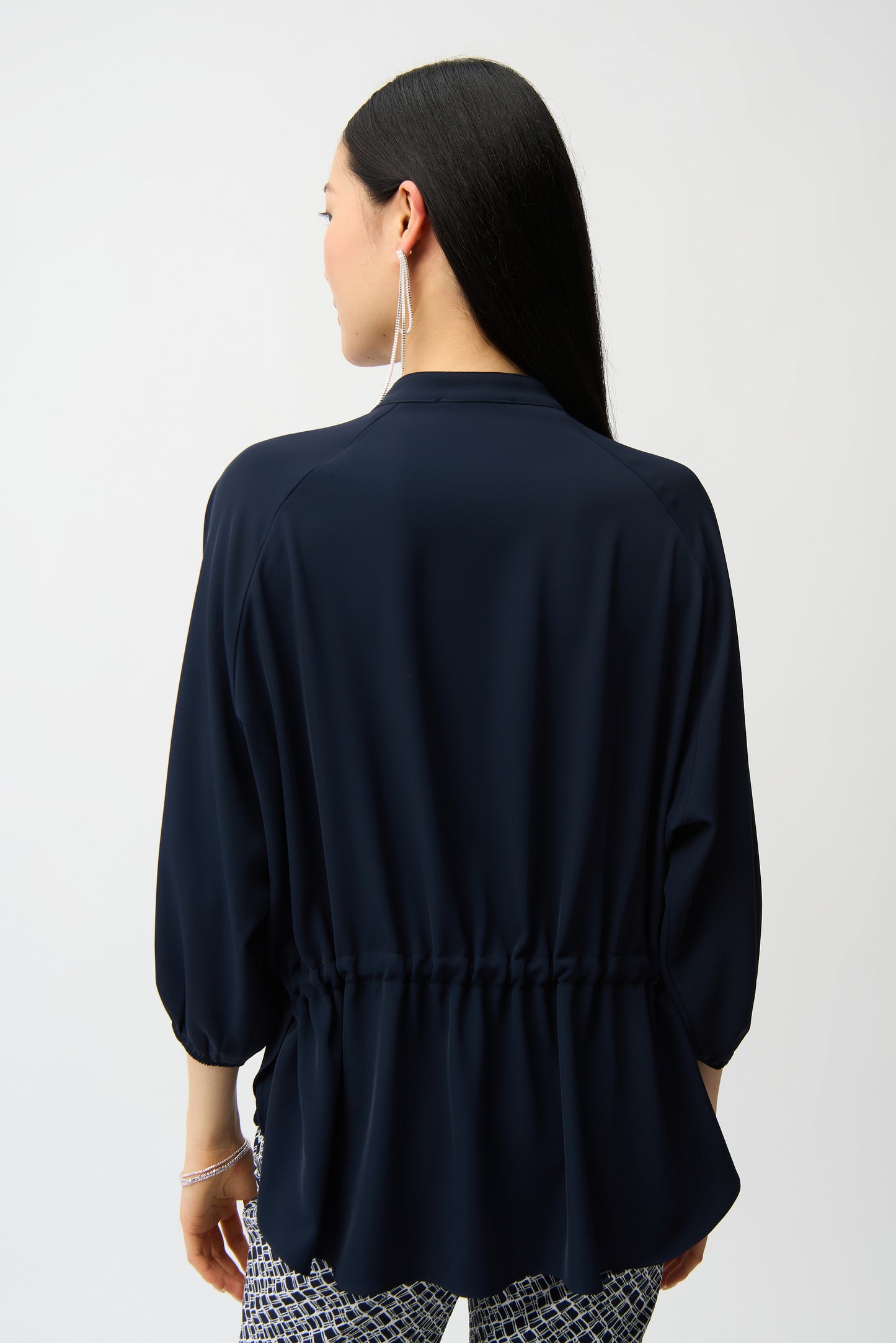 Joseph Ribkoff Woven Twill Boxy Top With Mandarin Collar 261076 -MIDNIGHT