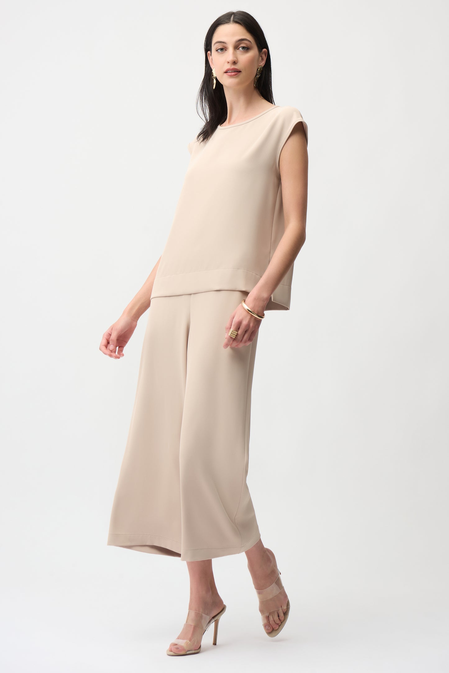 Joseph Ribkoff Woven Twill Pull-On Culotte Pants 261121 - PARCHMENT